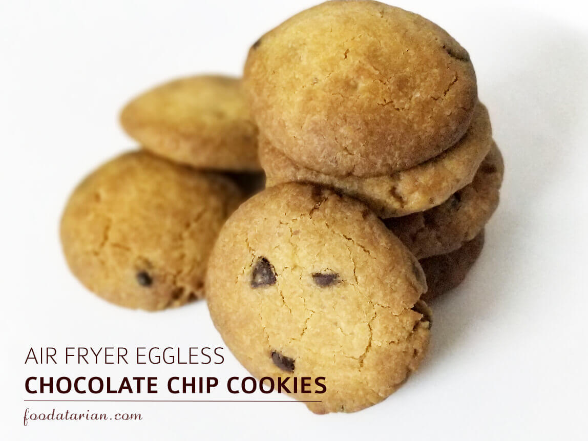 Air fried Chocolate Chip Cookies | Whole Wheat Eggless Chocolate Chip Cookies in Air Fryer